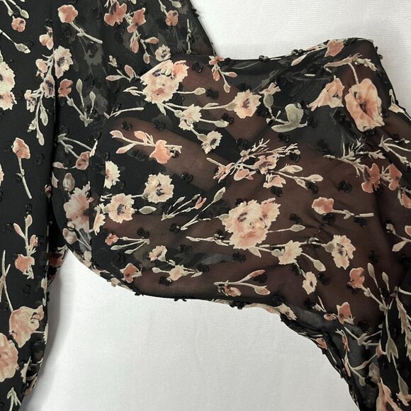 Collective‎ Concepts Black Floral Mini Dress Long Sheer Sleeves Size XS - Picture 5 of 12